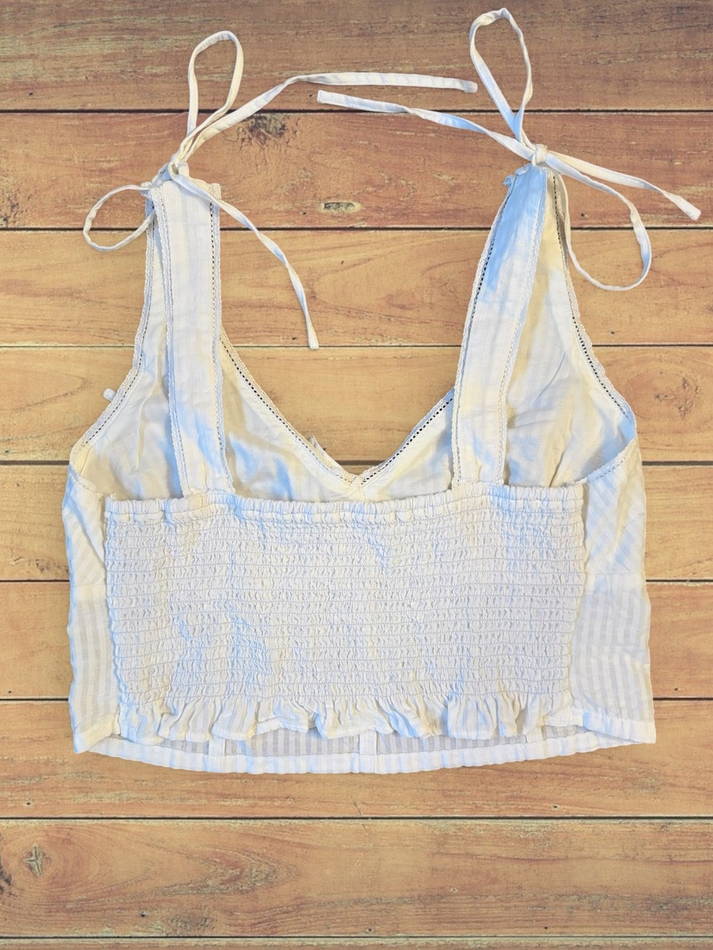 NWOT AE Tie Shoulder Corset White Tank Top Crop - Picture 2 of 6